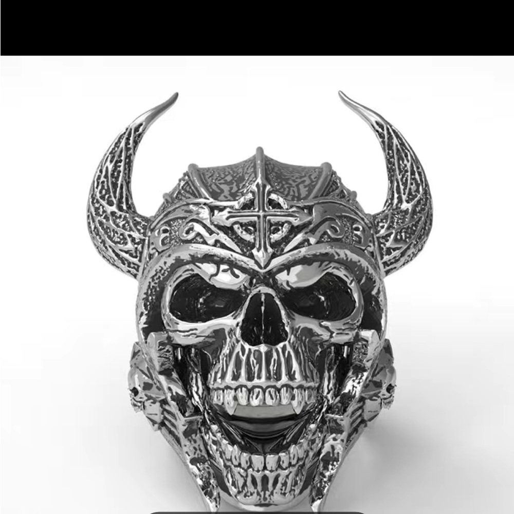 Vintage Cow Head Skull Punk Nordic God of War Biker Silver Tone Ring